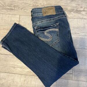 Silver Jeans Suki Capri Womens 29 Mid Rise Embroidered Stretch Denim Distressed